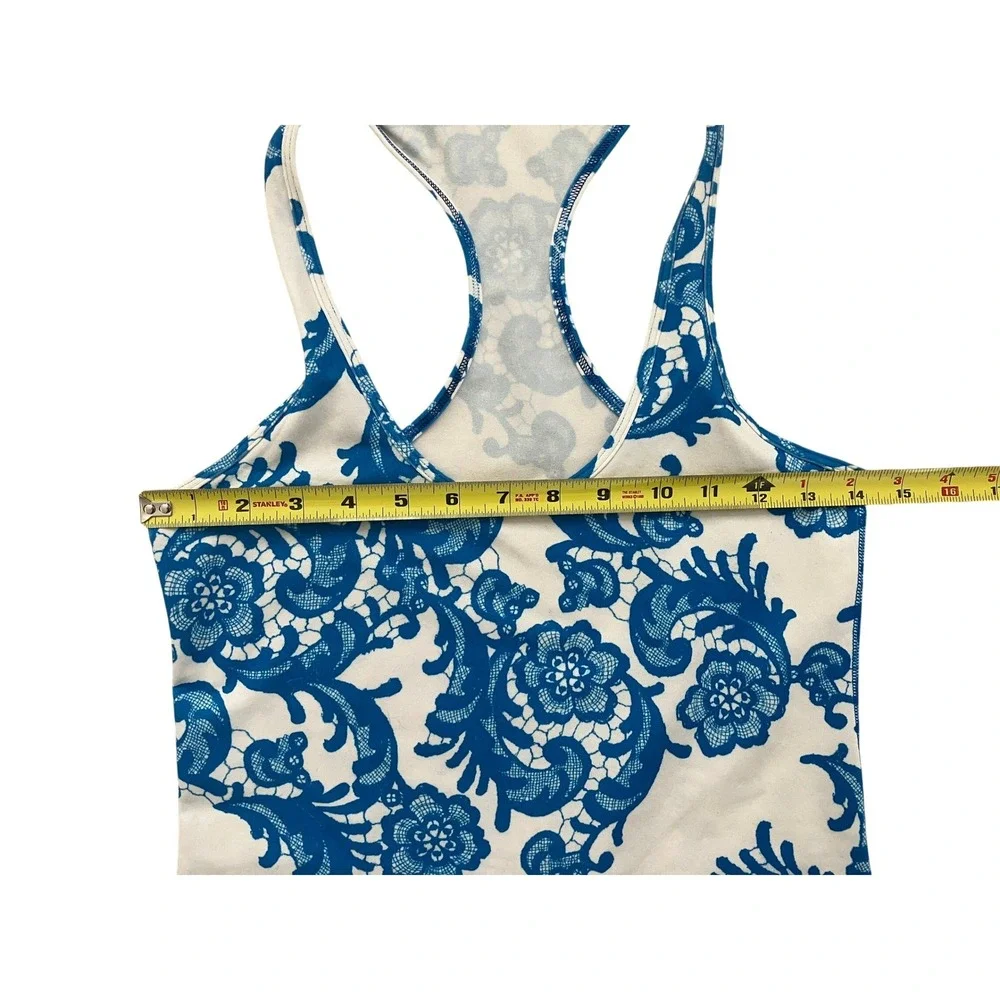 Lululemon Racerback Tank Top Blue‎ White Floral Lace Print Activewear